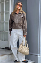Abbi PU Vintage Brown Bomber Jacket