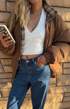 All I Wanted Brown Plaid Puffer Jacket