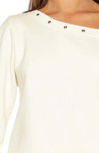Bambi Cream Asymmetric Neckline Eyelet Sweater