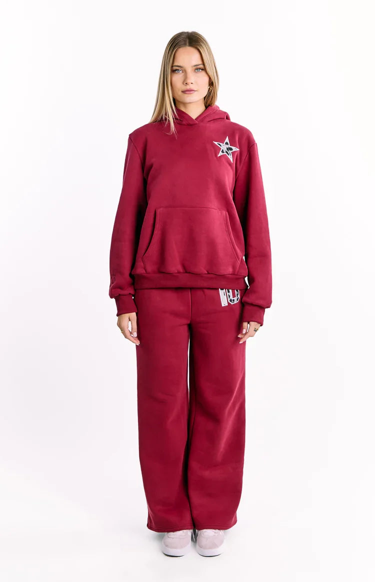 Beginning Burgundy Leopard Star Hoodie