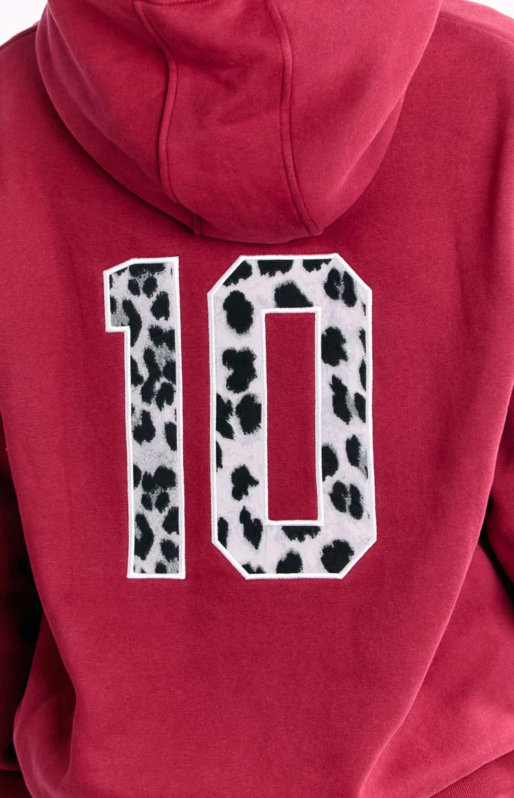 Beginning Burgundy Leopard Star Hoodie