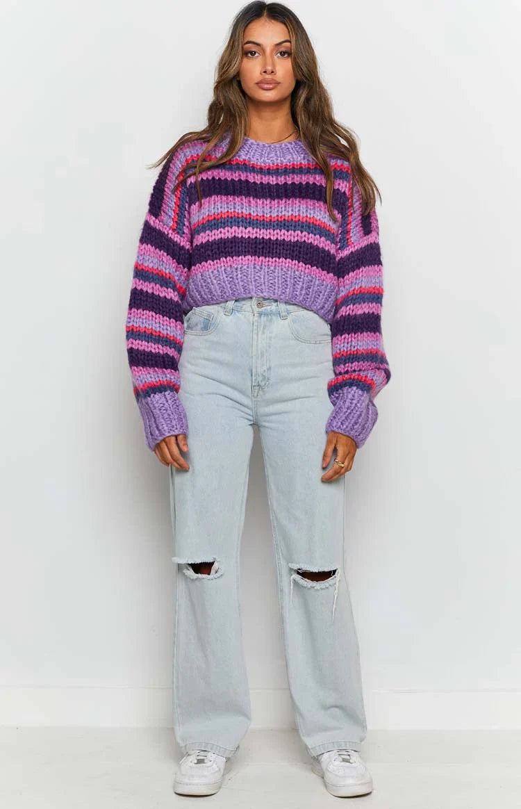 Belmont Stripe Sweater Purple