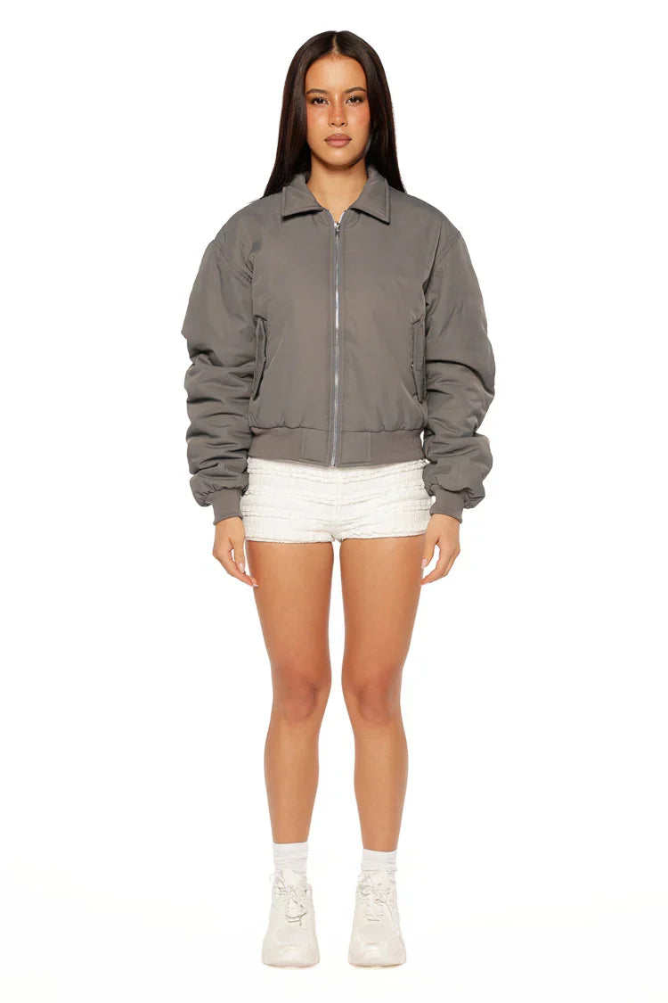 Benson Grey Puff Bomber Jacket
