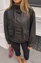 Blakely Brown Funnel Neck PU Jacket
