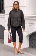 Blakely Brown Funnel Neck PU Jacket