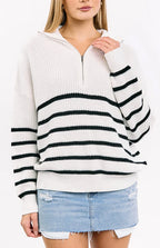 Copenhagen Cream Stripe Quarter Zip Knit Jumper
