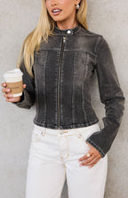 Corey Black Washed Denim Biker Jacket