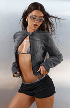 Corey Black Washed Denim Biker Jacket