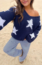 Delvey Navy Star Chunky Knit Sweater