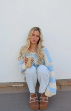 Delvey Light Blue Striped Chunky Knit Sweater