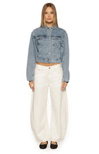 Elana Mid Wash Cinched Waist Denim Jacket