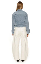 Elana Mid Wash Cinched Waist Denim Jacket