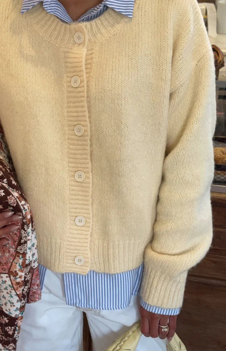 Ellia Butter Yellow Button Down Cardigan