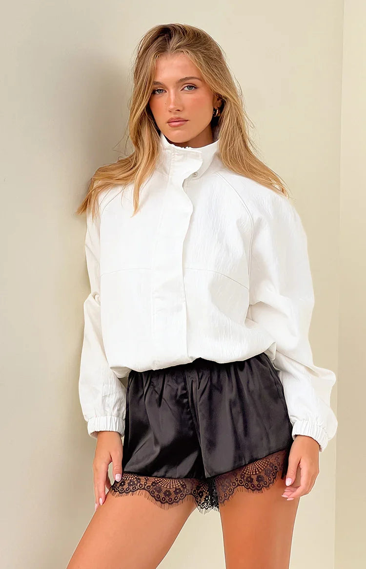 Enya Cream Funnel Neck Sports Jacket