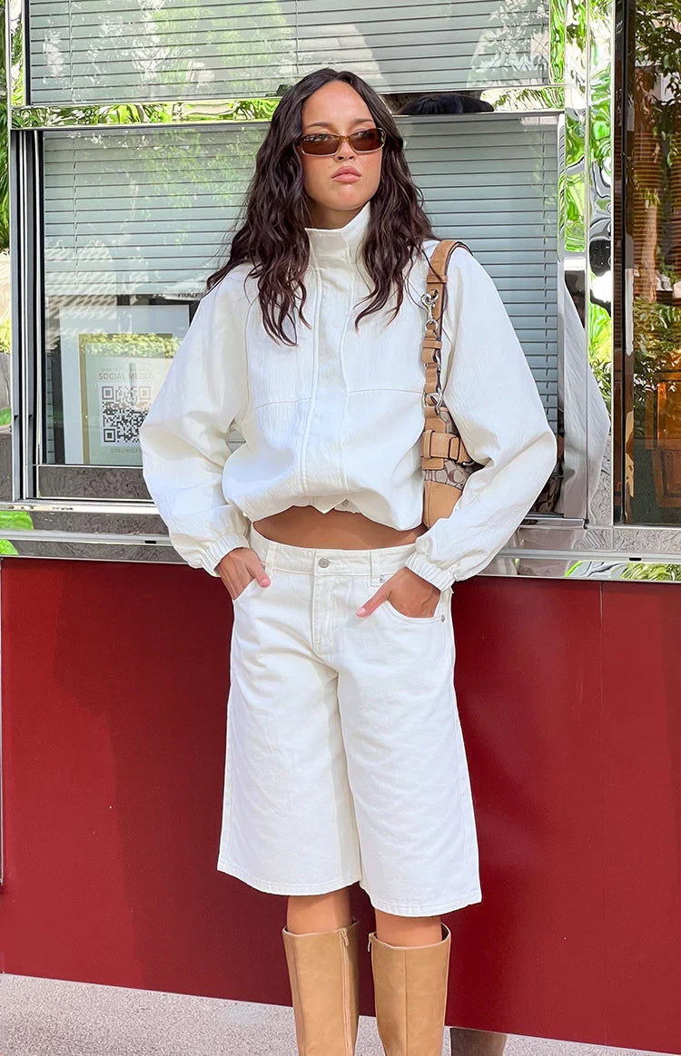 Enya Cream Funnel Neck Sports Jacket