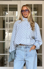 Erin Blue Polka Dot Funnel Neck Sports Jacket