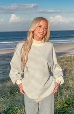 Flossy Mock Neck Blue Stripe Sweater