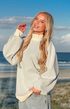 Flossy Mock Neck Blue Stripe Sweater