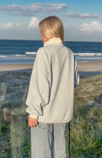 Flossy Mock Neck Blue Stripe Sweater