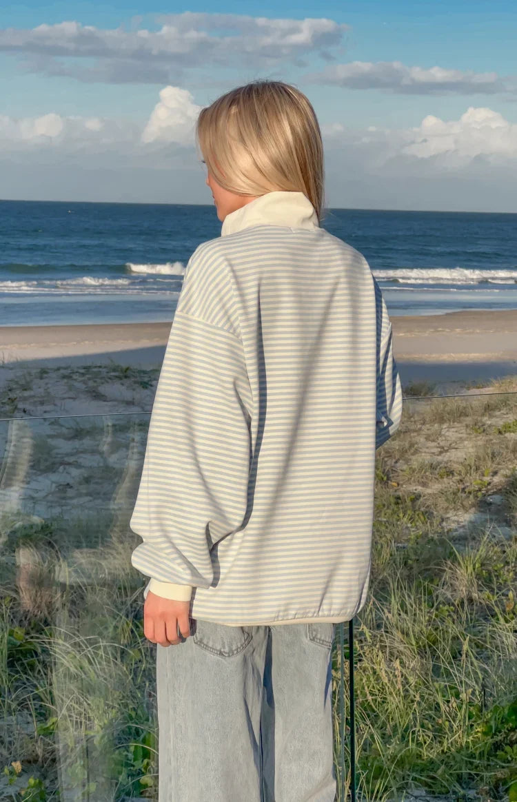 Flossy Mock Neck Blue Stripe Sweater