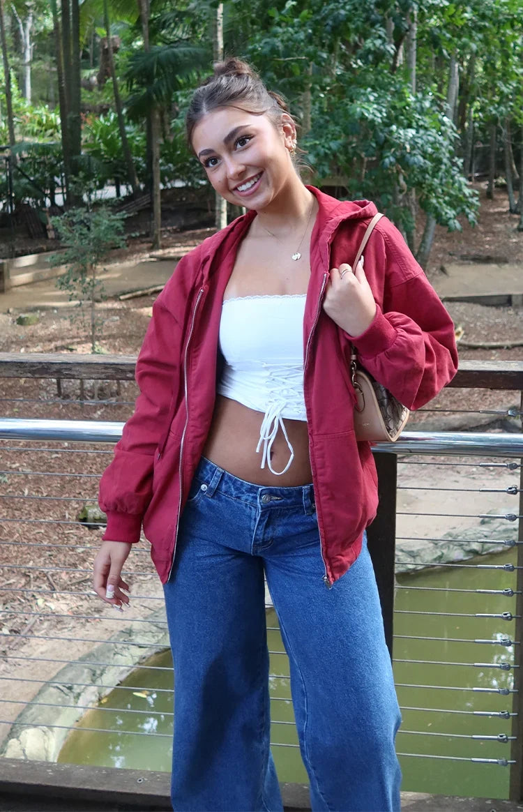 Tate Washed Red Oversized Hooded Jacket