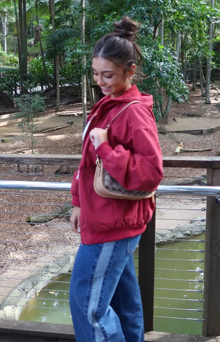 Tate Washed Red Oversized Hooded Jacket