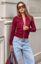 Groove Burgundy Star Zip Up Knit Sweater