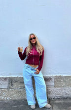 Groove Burgundy Star Zip Up Knit Sweater