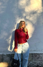 Groove Burgundy Star Zip Up Knit Sweater