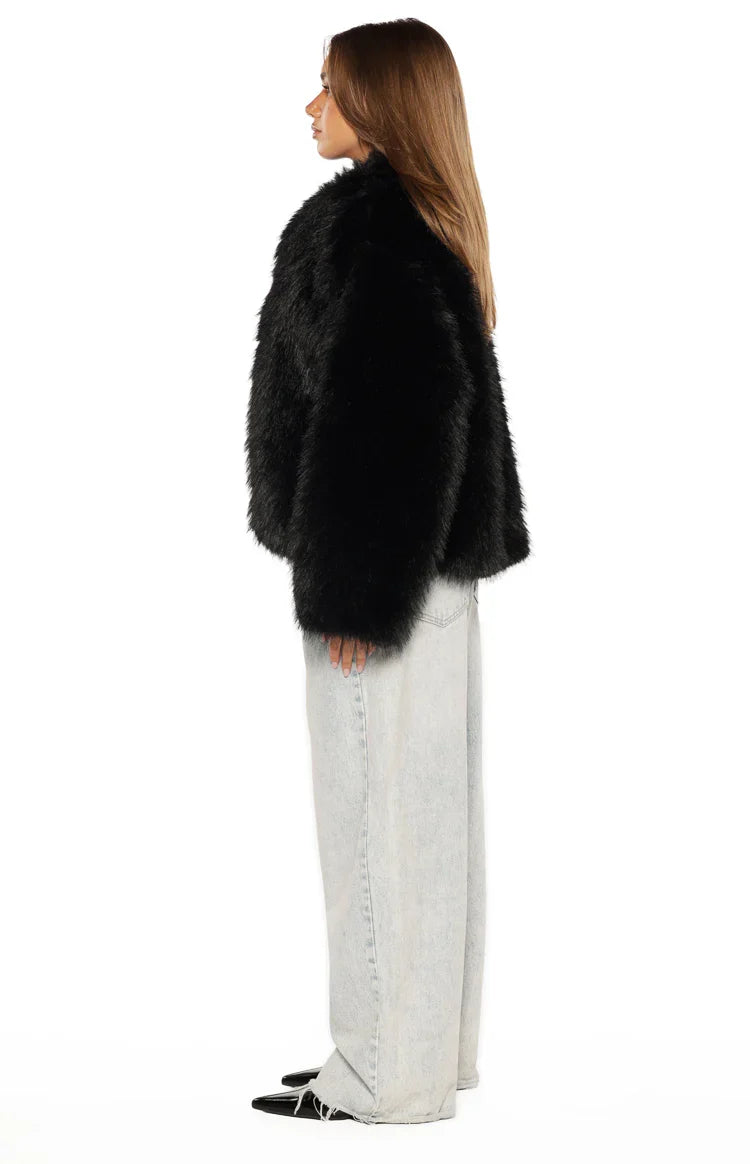 It Girl Black Faux Fur Jacket