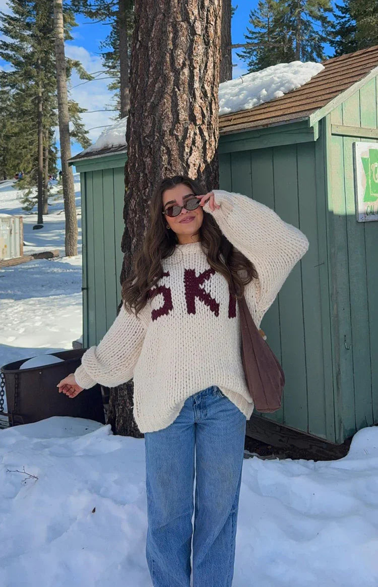 Jasmine Ski Cream Jacquard Chunky Knit Sweater