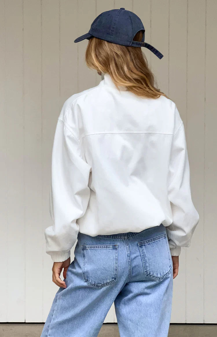 Kalana Cream Contrast Stripe Funnel Neck Jacket