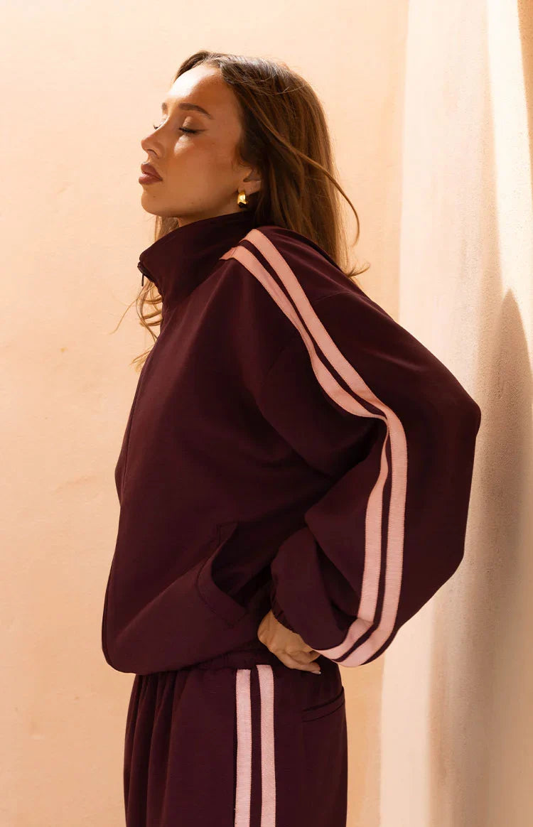 Kosie Burgundy and Pink Stripe Track Jacket