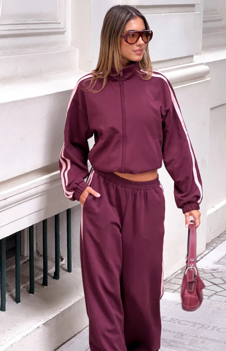 Kosie Burgundy and Pink Stripe Track Jacket