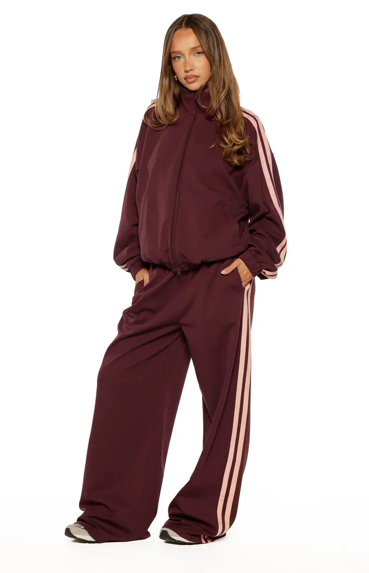 Kosie Burgundy and Pink Stripe Track Jacket