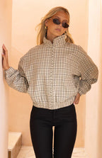 Lee Beige Plaid Funnel Neck Jacket