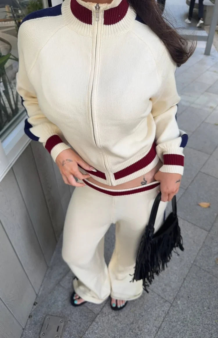 Liberty Cream Knit Jacquard Zip Sweater
