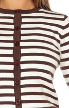Lottie Chocolate Stripe Round Neck Cardigan