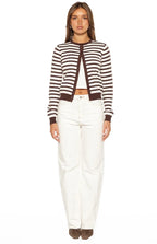 Lottie Chocolate Stripe Round Neck Cardigan