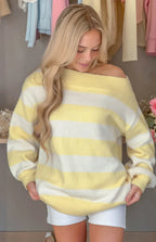 Millie Yellow Stripe Off Shoulder Knit Sweater