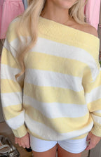 Millie Yellow Stripe Off Shoulder Knit Sweater
