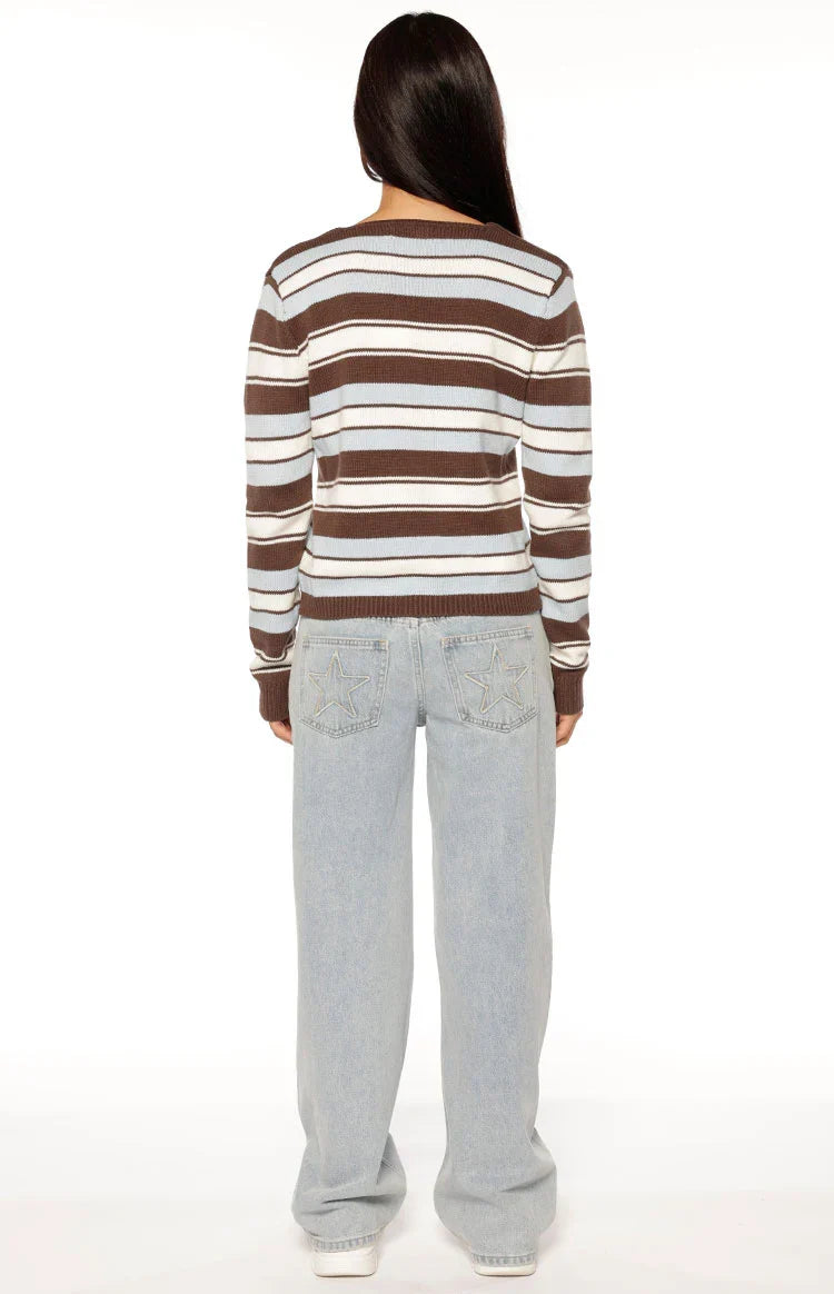 Misha Brown and Blue Stripe Button Down Cardigan