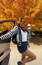 Mollie Navy Stripe Knit Zip Sweater