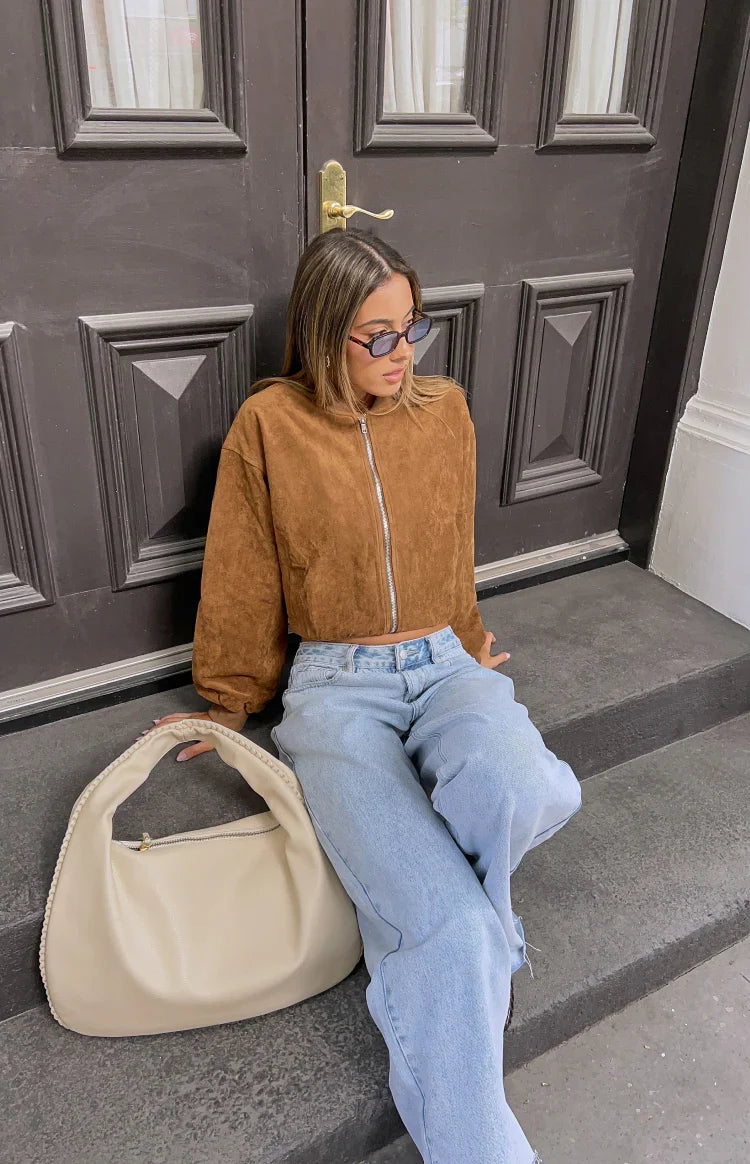 Rebecca Tan Cuffed Suedette Bomber Jacket