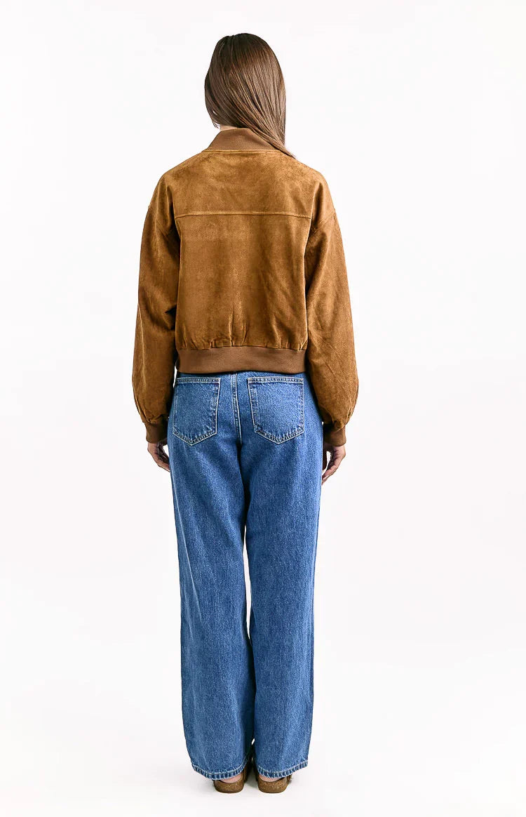 Rebecca Tan Cuffed Suedette Bomber Jacket