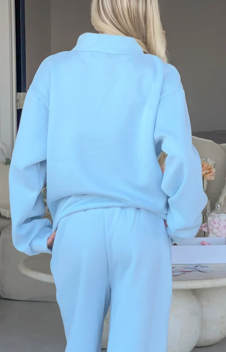 Remy Blue Applique Mock Neck Sweater