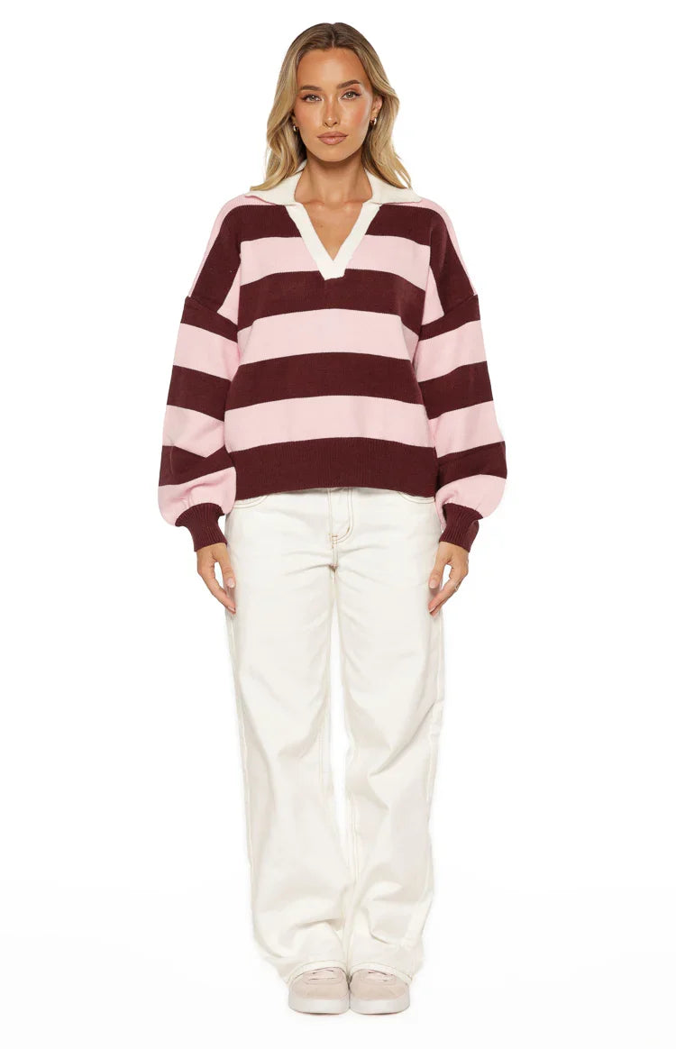 Rina Pink Stripe Polo