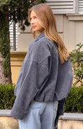 River Steel Grey Suedette Bubble Hem Bomber Jacket
