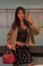 River Brown Suedette Bubble Hem Bomber Jacket