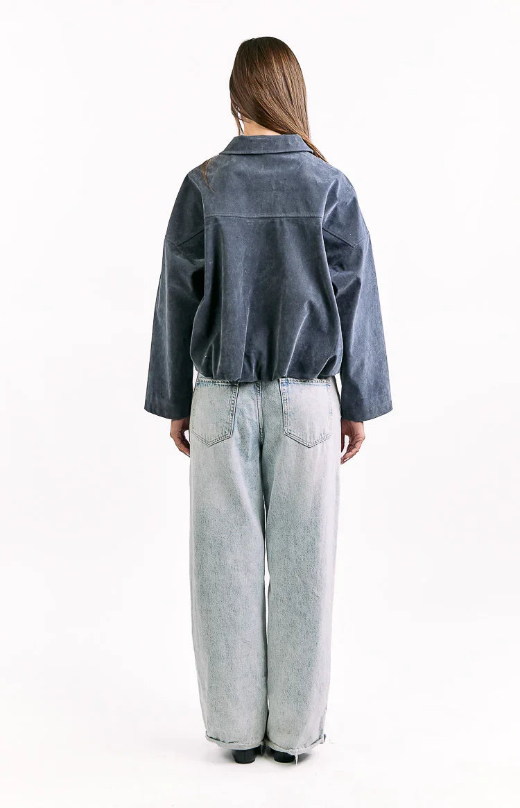 River Steel Grey Suedette Bubble Hem Bomber Jacket